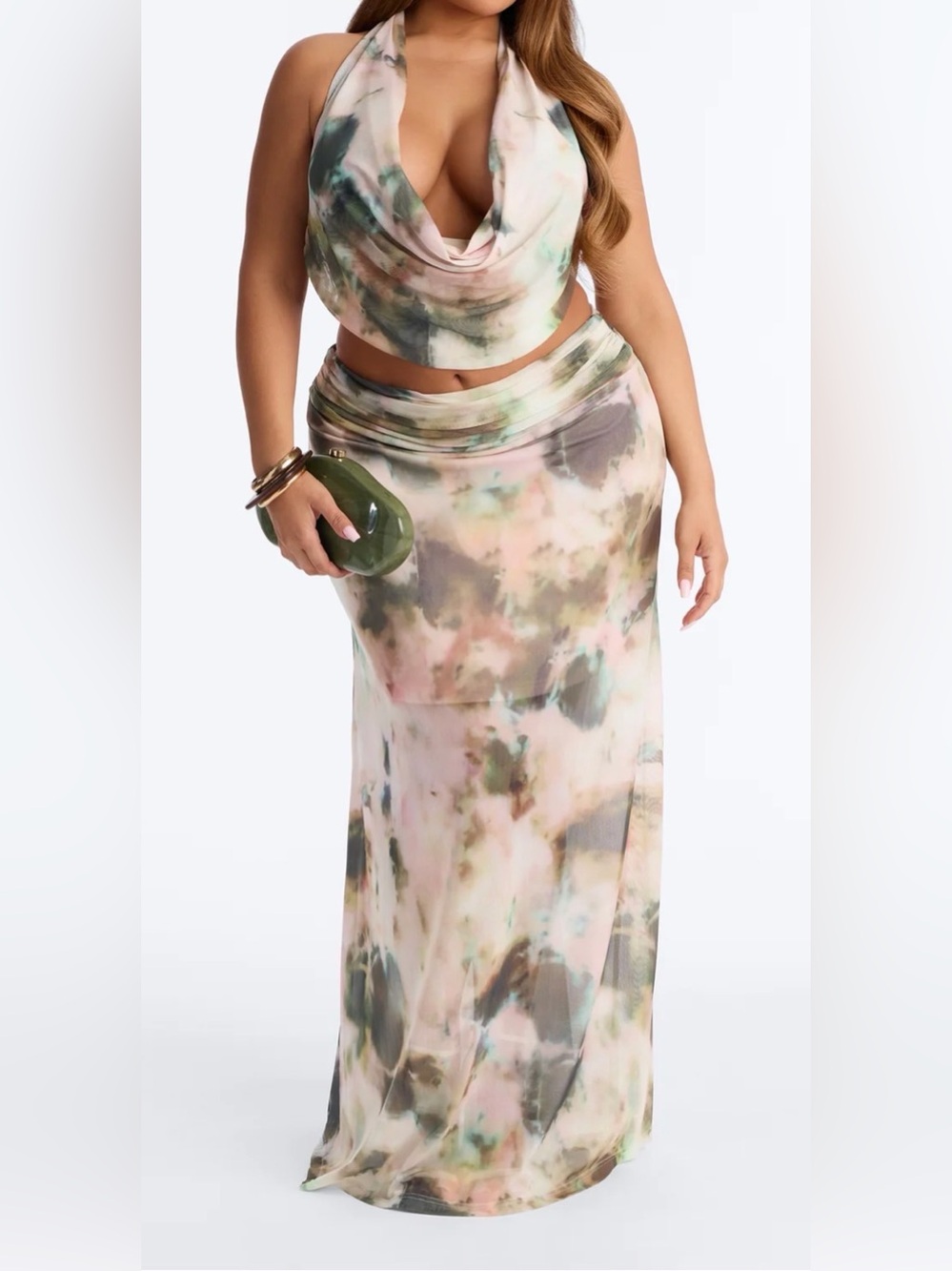 Davina Mesh Halter Maxi Skirt Set